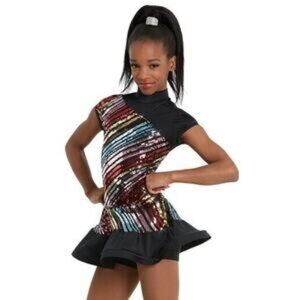 Weissman Black Sequin Stripe Jazz Dance Dress – Style 11615 – Child Medium